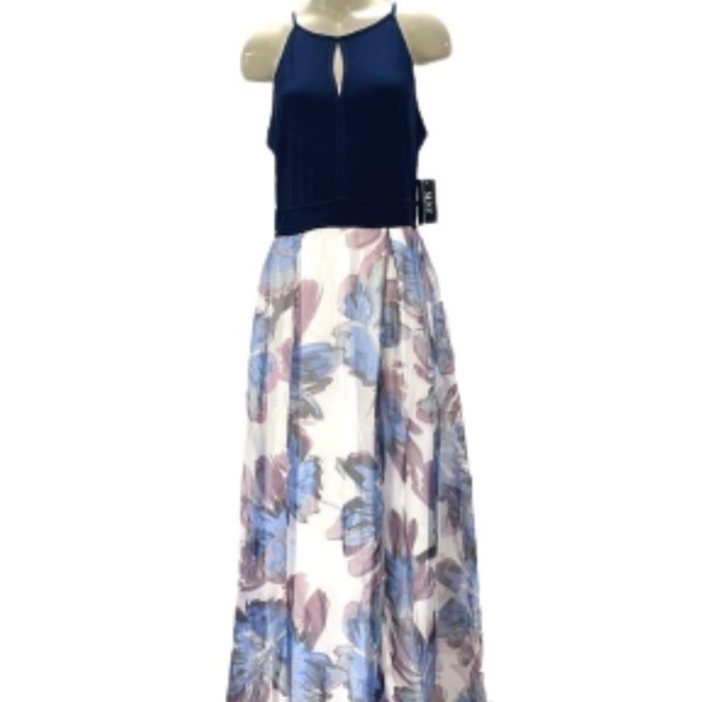 SLNY S. Fashions New York halter maxi dress with floral overlay NWT size 14